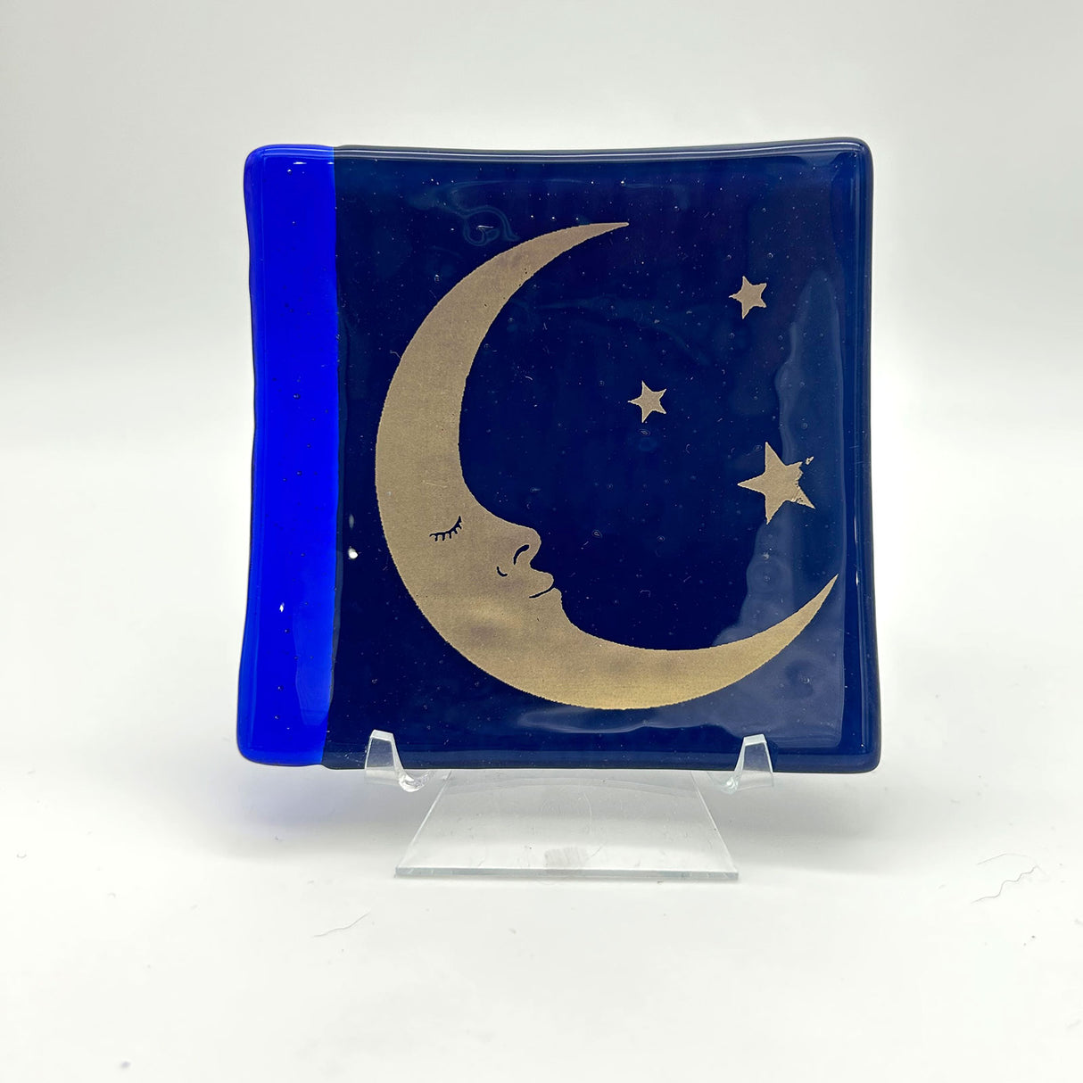 Celestial Half Moon 4.5" Handmade Fused Glass Catch-all Dish