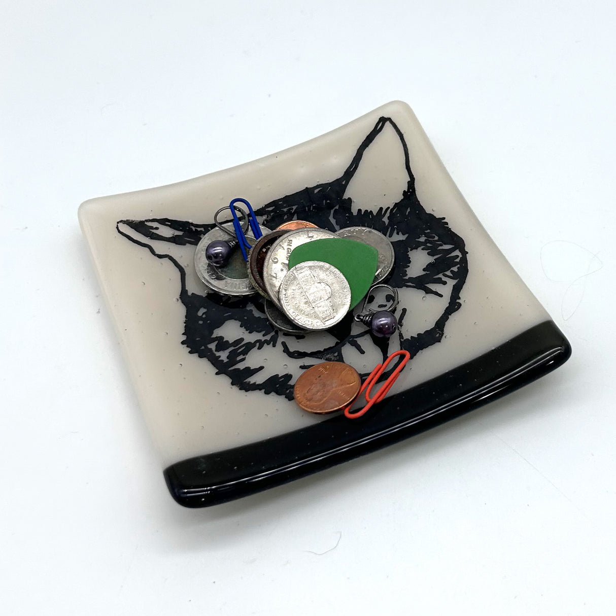Kitty 4.5" Handmade Fused Glass Catch-all Dish