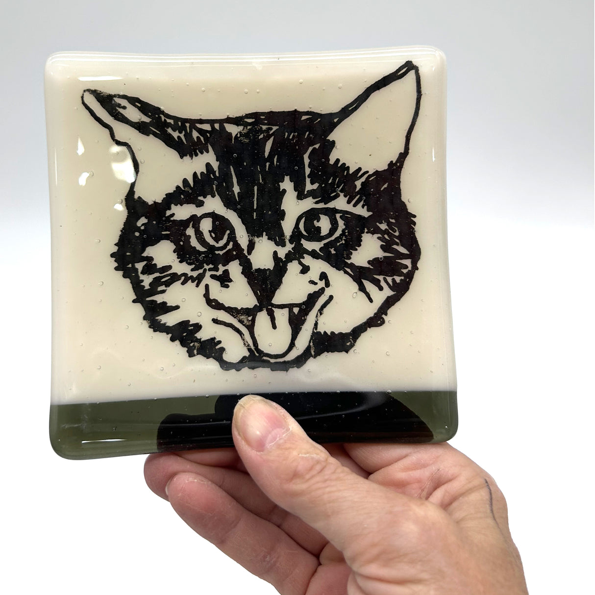 Kitty 4.5" Handmade Fused Glass Catch-all Dish