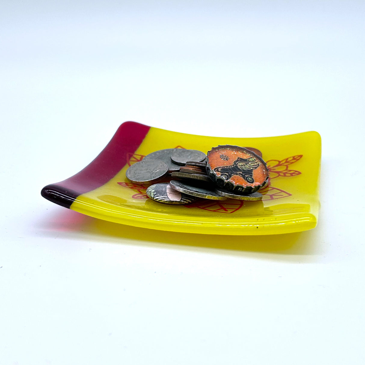 LOVE Tattoo 4.5" Handmade Fused Glass Catch-all Dish