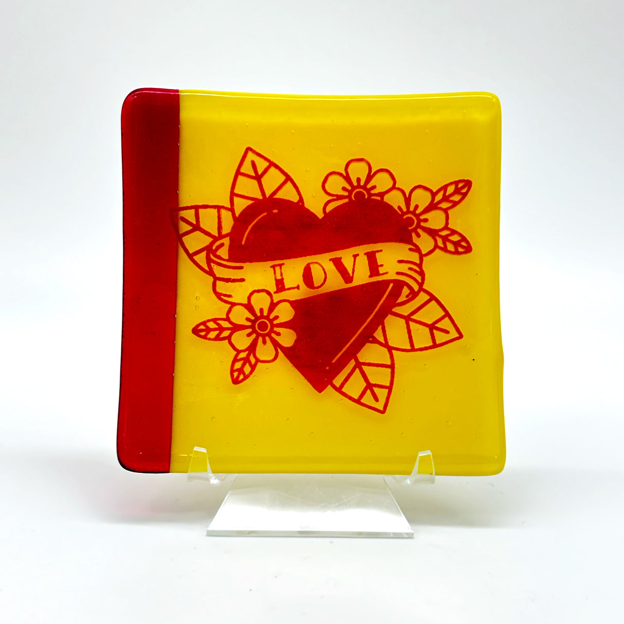 LOVE Tattoo 4.5" Handmade Fused Glass Catch-all Dish