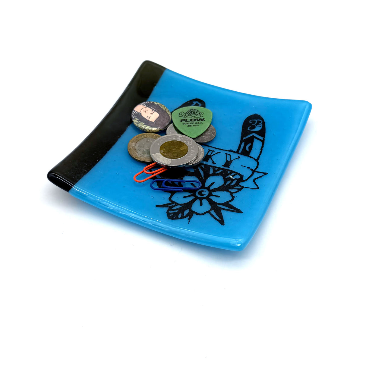 Lucky 13 Horseshoe Handmade 4.5" Handmade Fused Glass Catch-all Dish