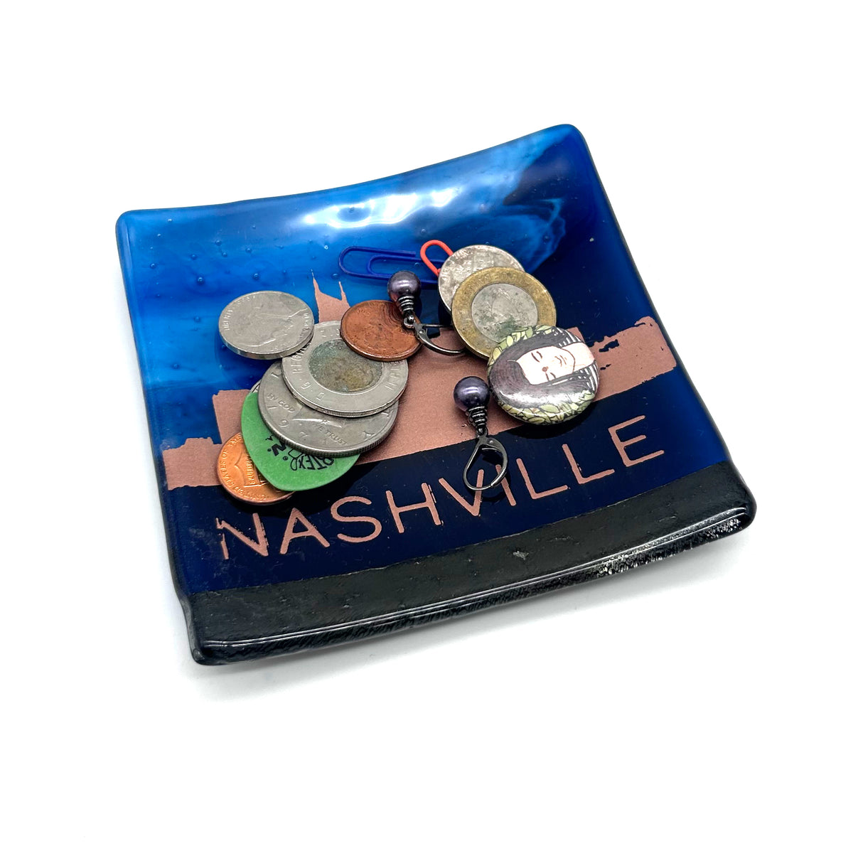 Nashville Sunset Skyline Fused Glass Catch-all Dish - made to order