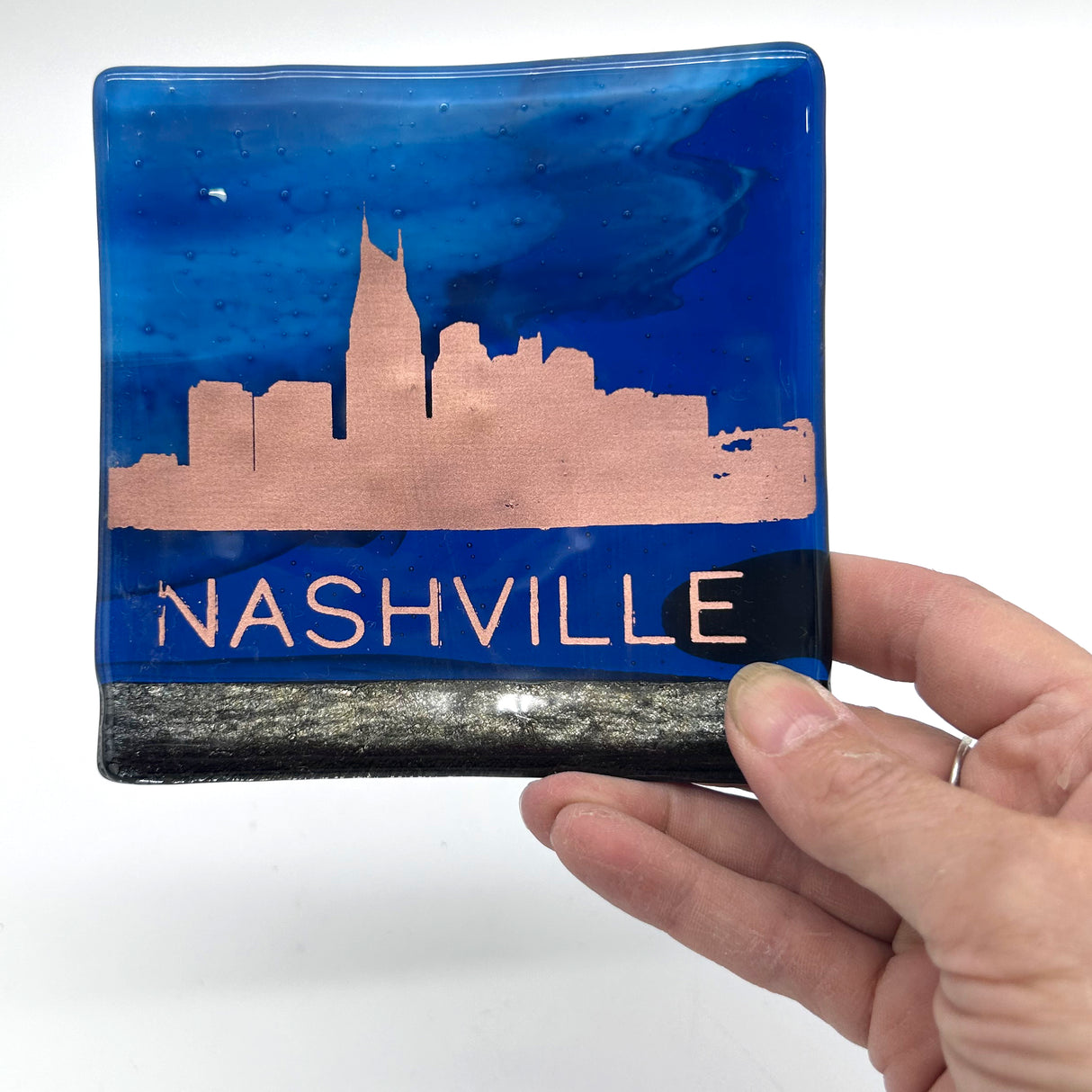 Nashville Sunset Skyline Fused Glass Catch-all Dish - made to order