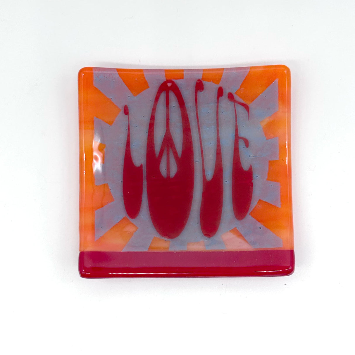 Peace Love 4.5" Handmade Fused Glass Catch-all Dish