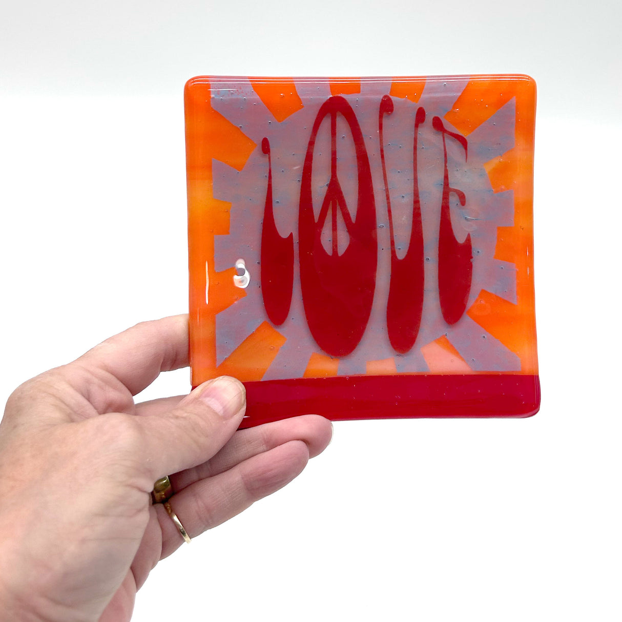 Peace Love 4.5" Handmade Fused Glass Catch-all Dish