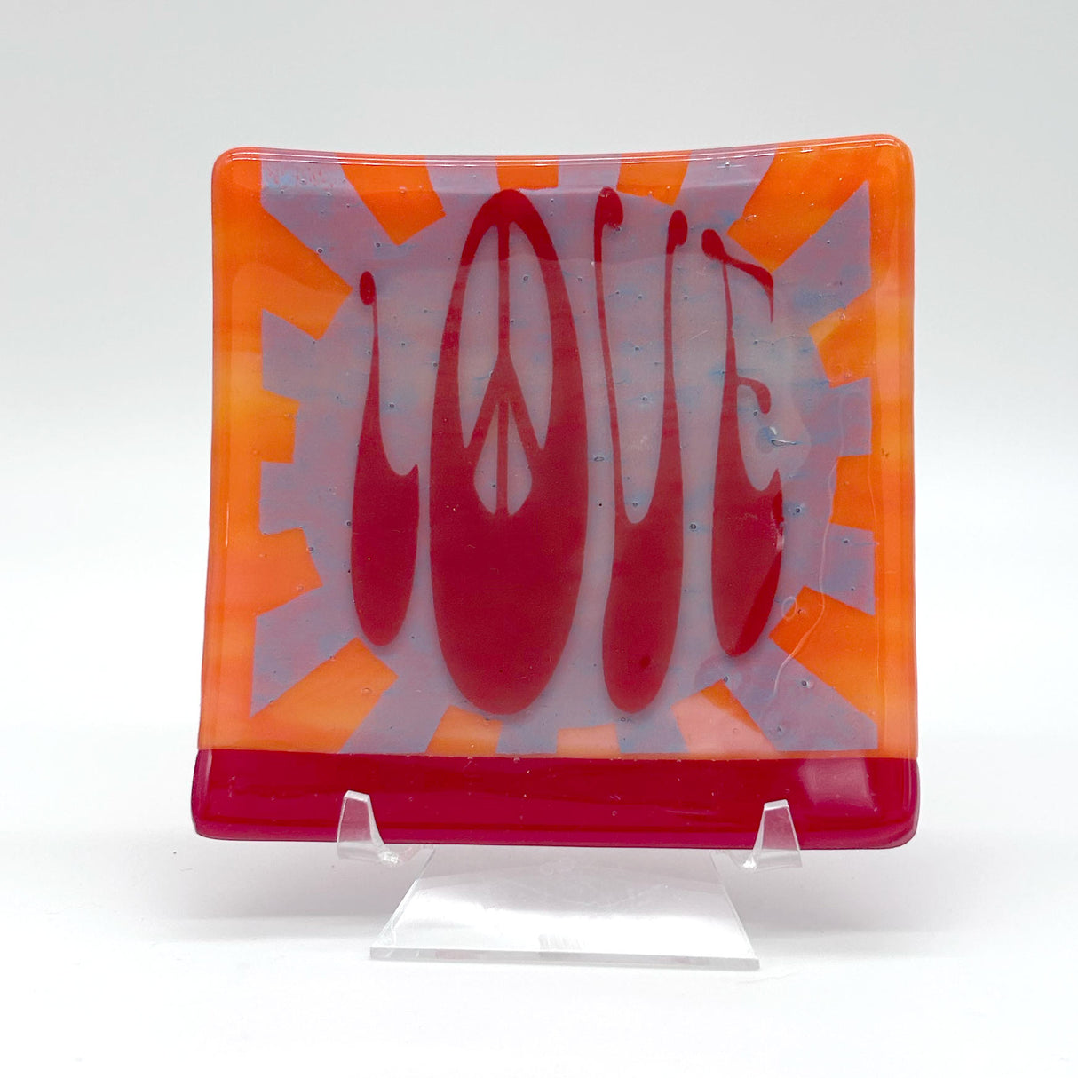 Peace Love 4.5" Handmade Fused Glass Catch-all Dish