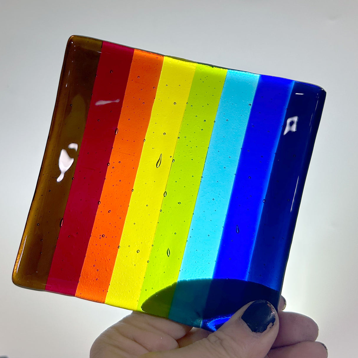 Rainbow Stripes 4.5" Handmade Fused Glass Catch-all Dish