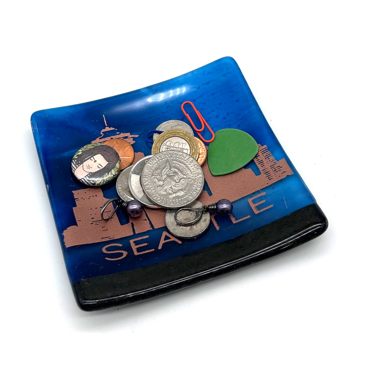 Seattle Sunset Skyline Fused Glass Catch-all Dish - made to order