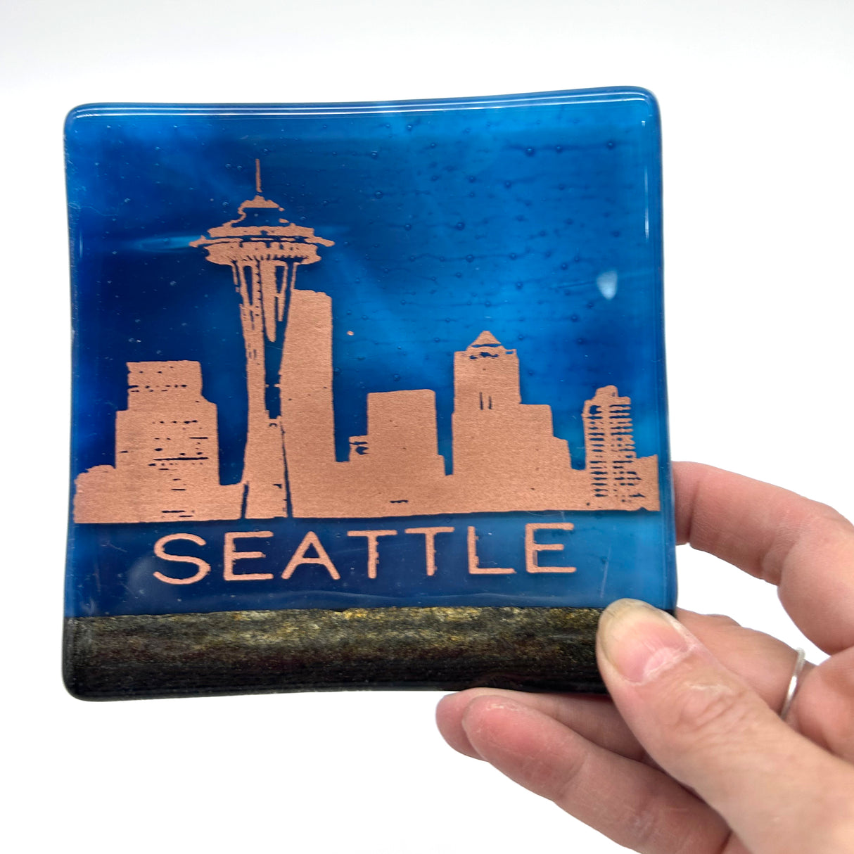 Seattle Sunset Skyline Fused Glass Catch-all Dish - made to order