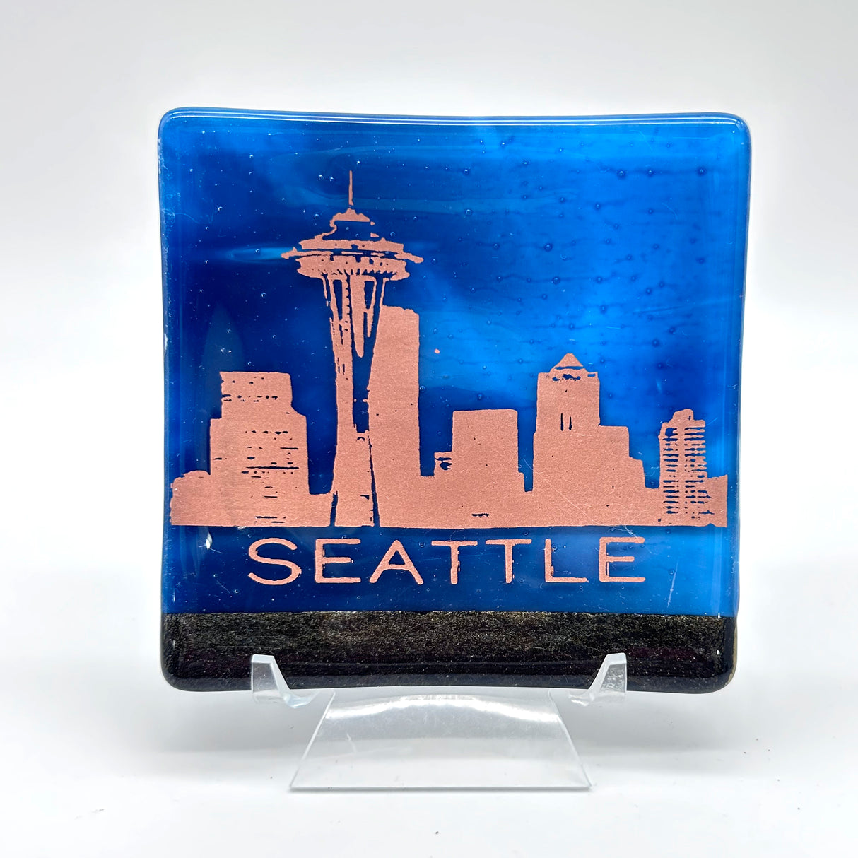 Seattle Sunset Skyline Fused Glass Catch-all Dish - made to order