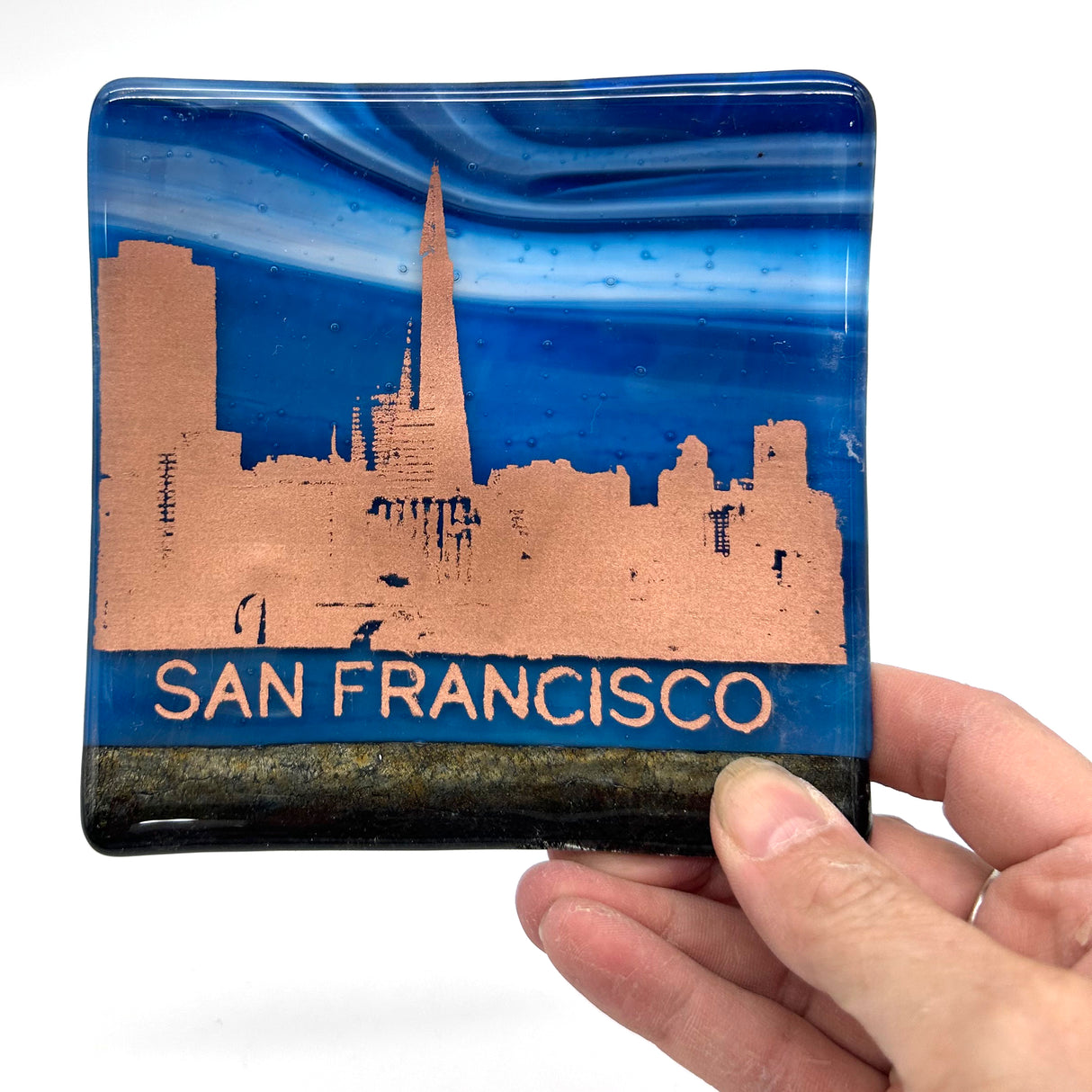 San Francisco Skyline 4.5" Handmade Fused Glass Catch-all Dish