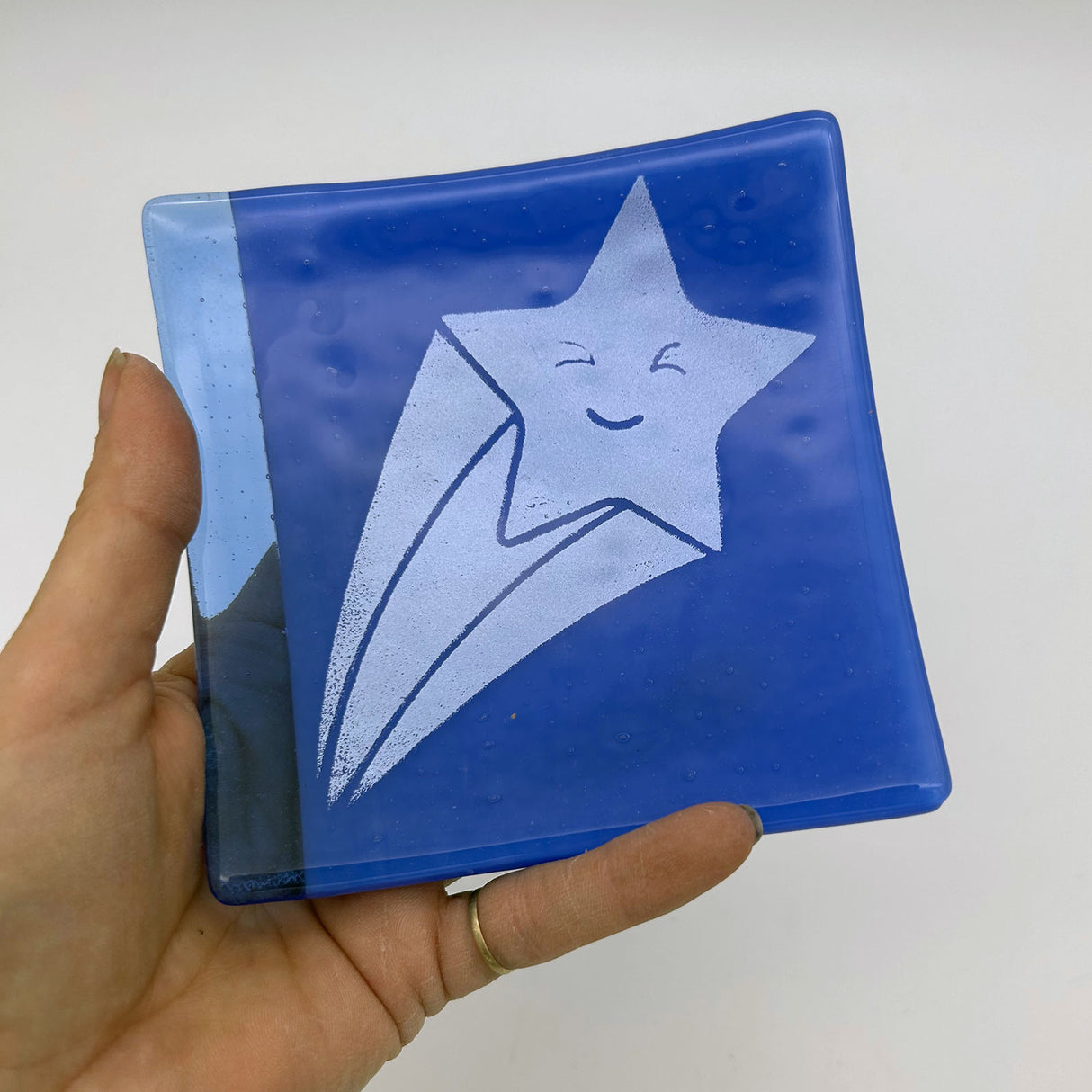 Celestial Shooting Star 4.5" Handmade Fused Glass Catch-all Dish