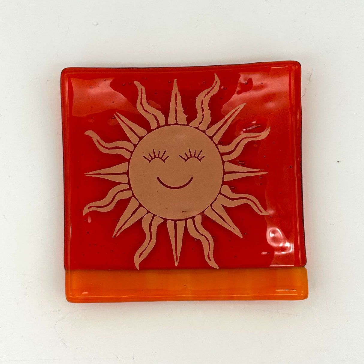 Celestial Happy Sun 4.5" Handmade Fused Glass Catch-all Dish