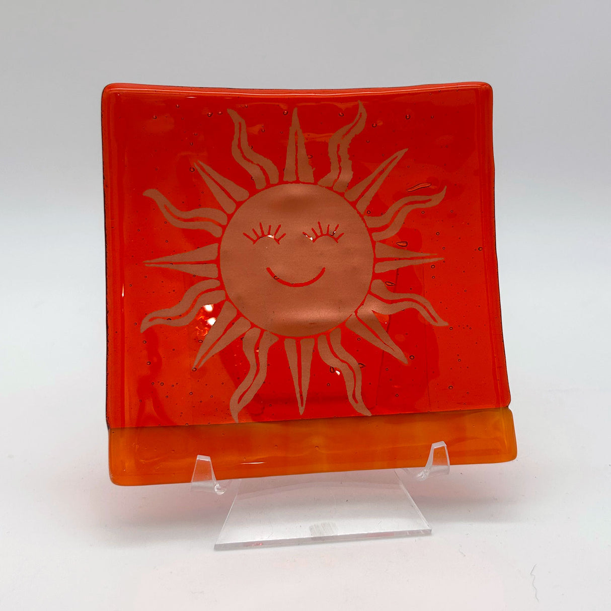 Celestial Happy Sun 4.5" Handmade Fused Glass Catch-all Dish