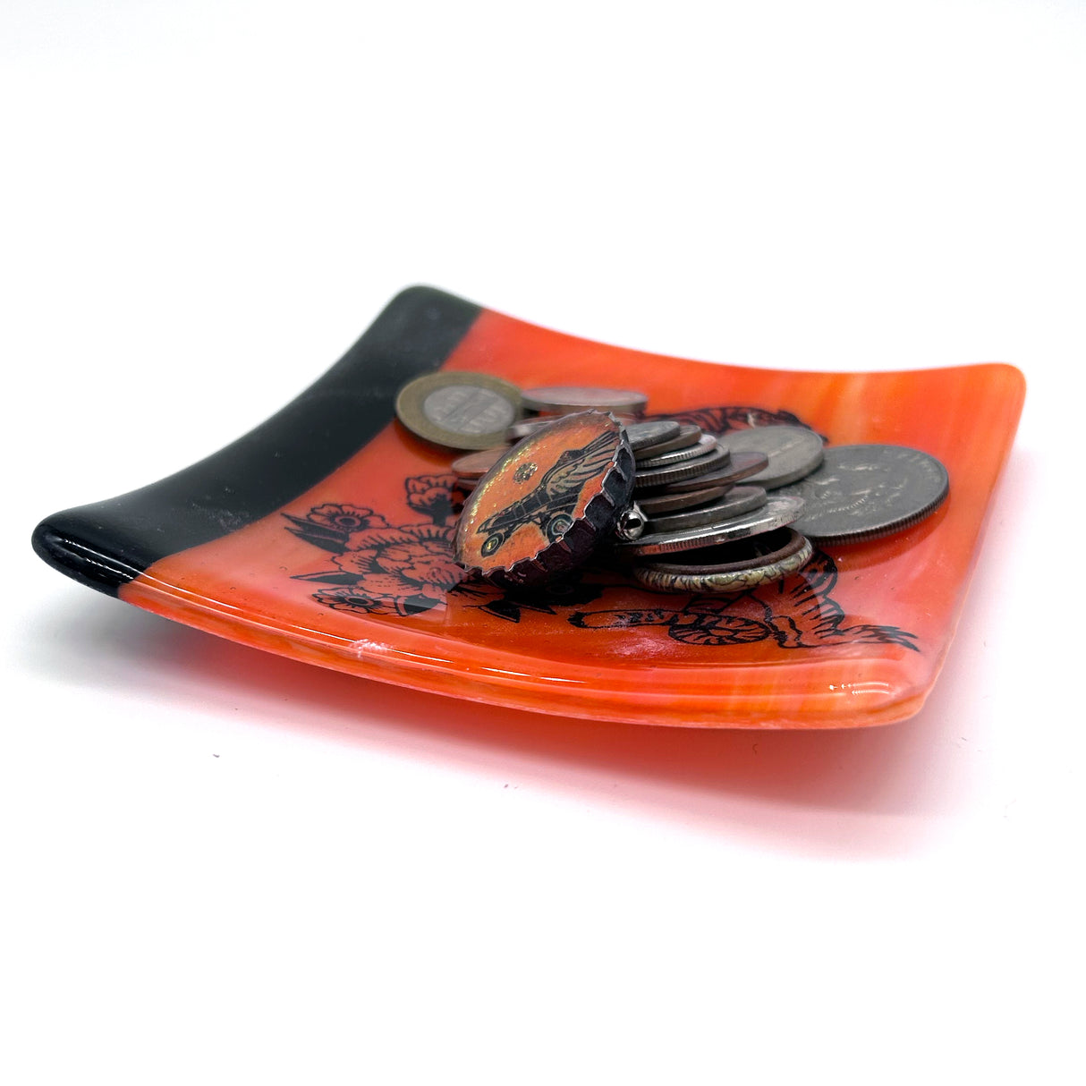 Tiger Tattoo Handmade 4.5" Handmade Fused Glass Catch-all Dish