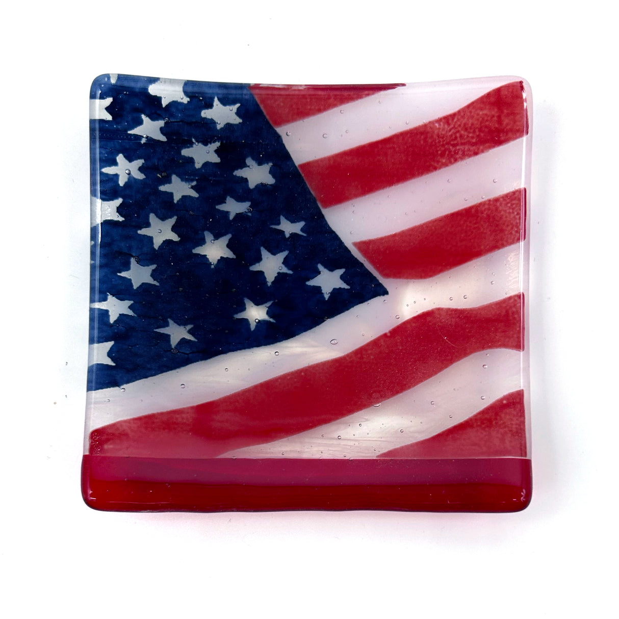 USA Flag 4.5" Handmade Fused Glass Catch-all Dish
