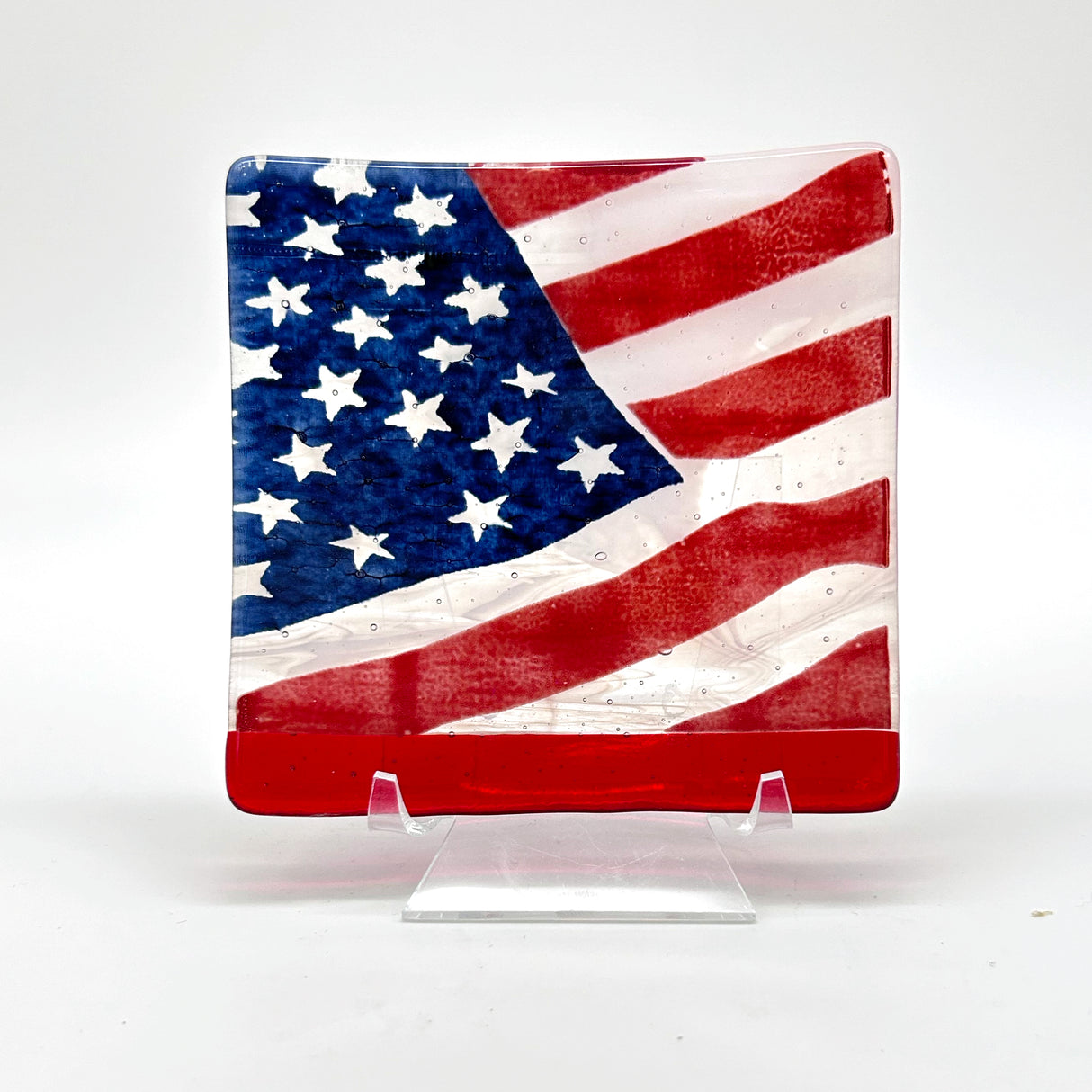 USA Flag 4.5" Handmade Fused Glass Catch-all Dish