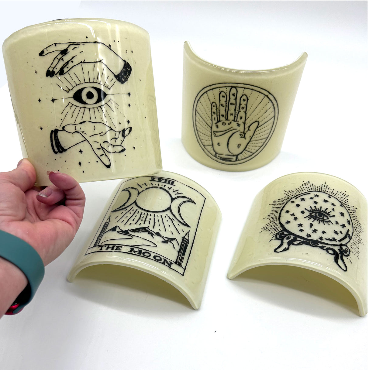 Palmistry Fused Glass 4.25" Candle Shield Sconce