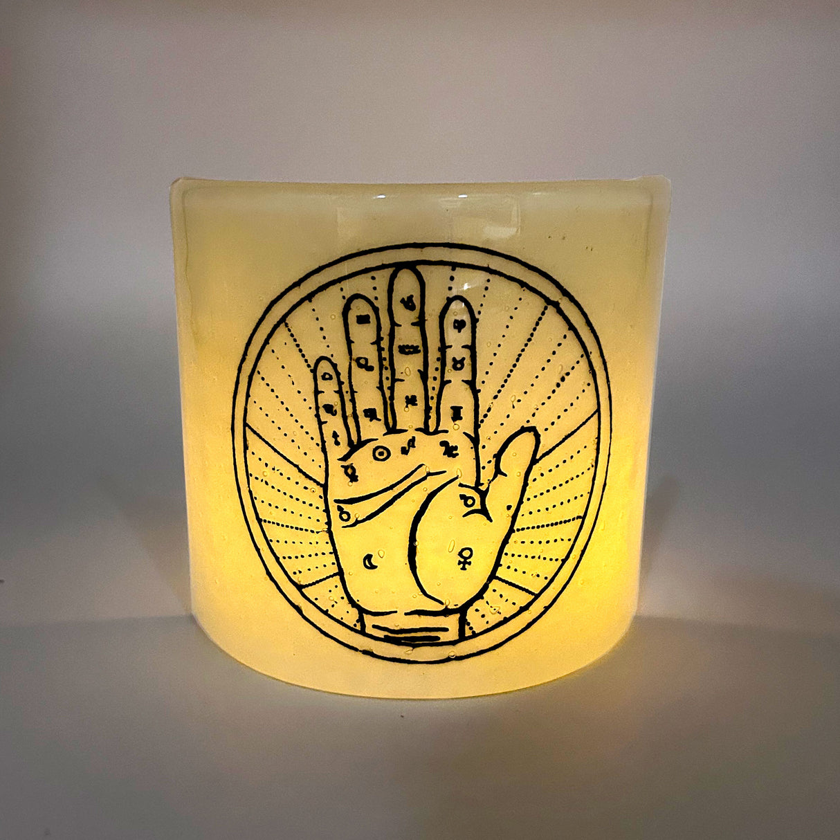 Palmistry Fused Glass 4.25" Candle Shield Sconce