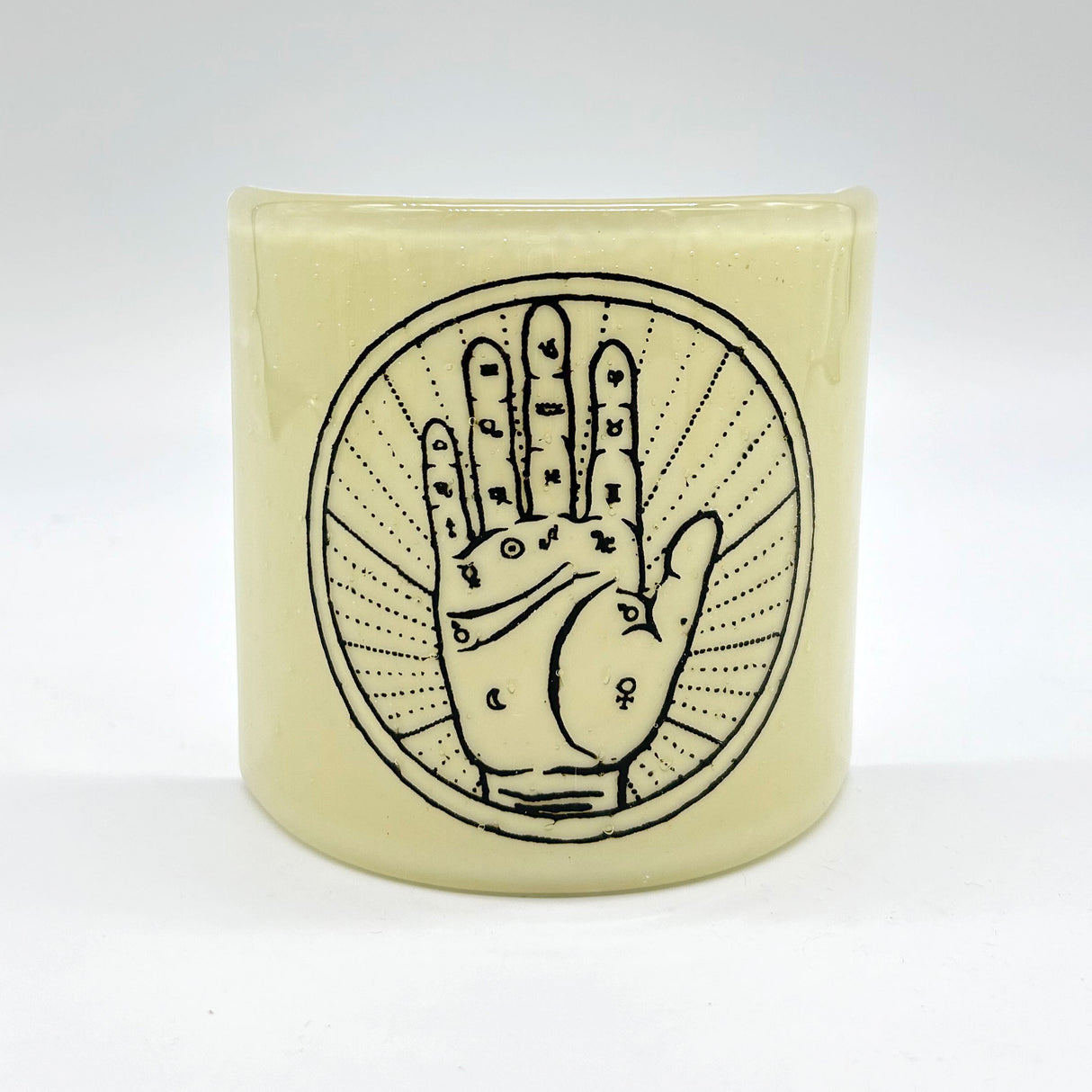 Palmistry Fused Glass 4.25" Candle Shield Sconce