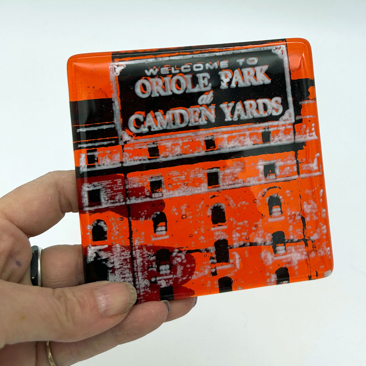 Baltimore Camden Yards Fused Glass 4" Single Coaster
