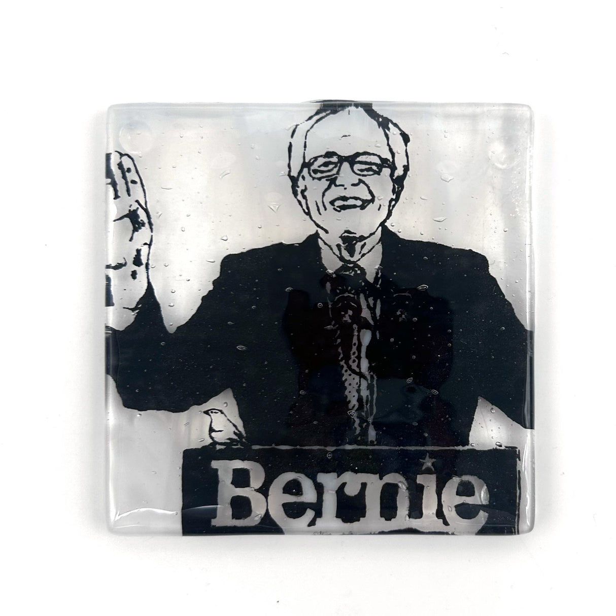 Bernie Sanders Handmade 4" Fused Glass Single Coaster