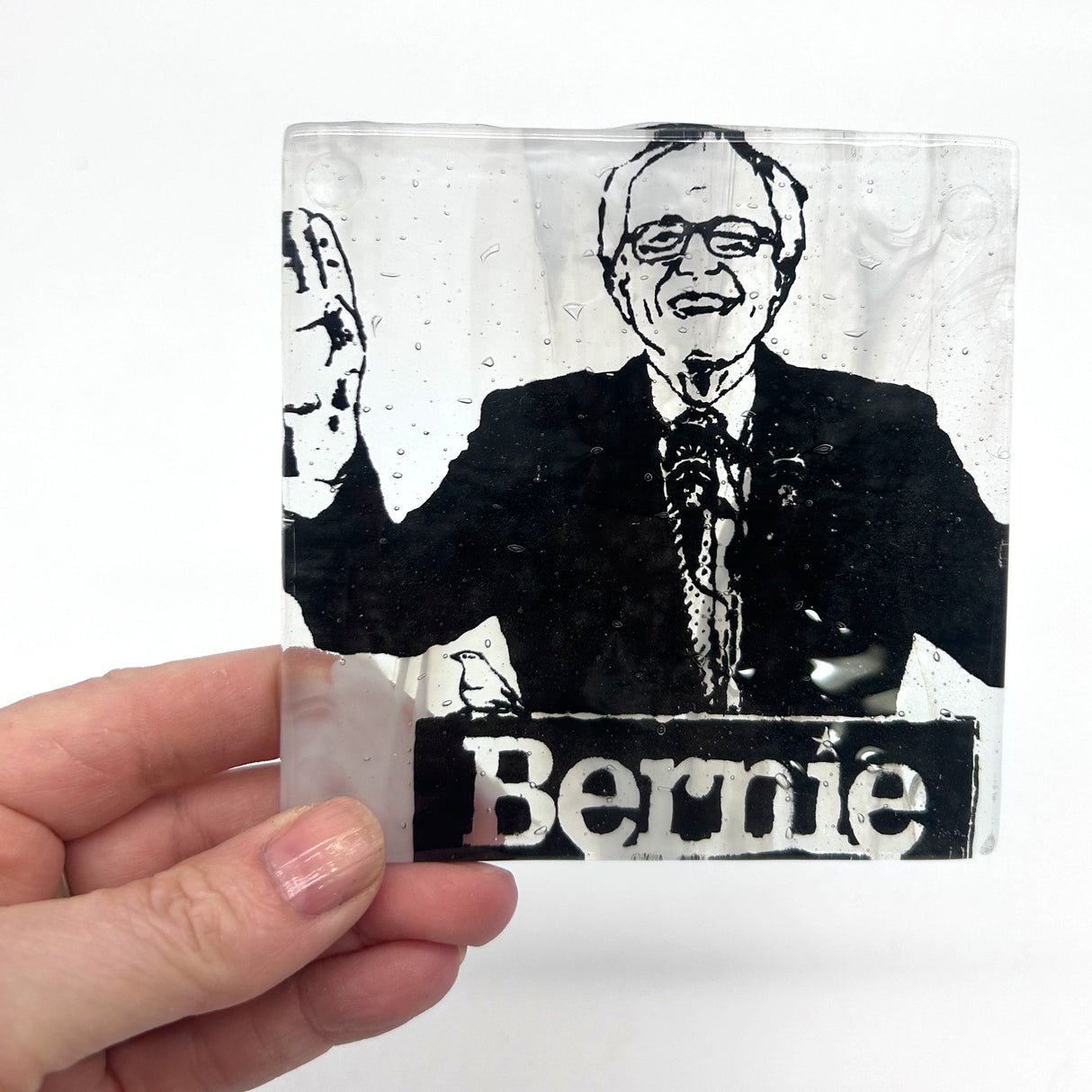 Bernie Sanders Handmade 4" Fused Glass Single Coaster