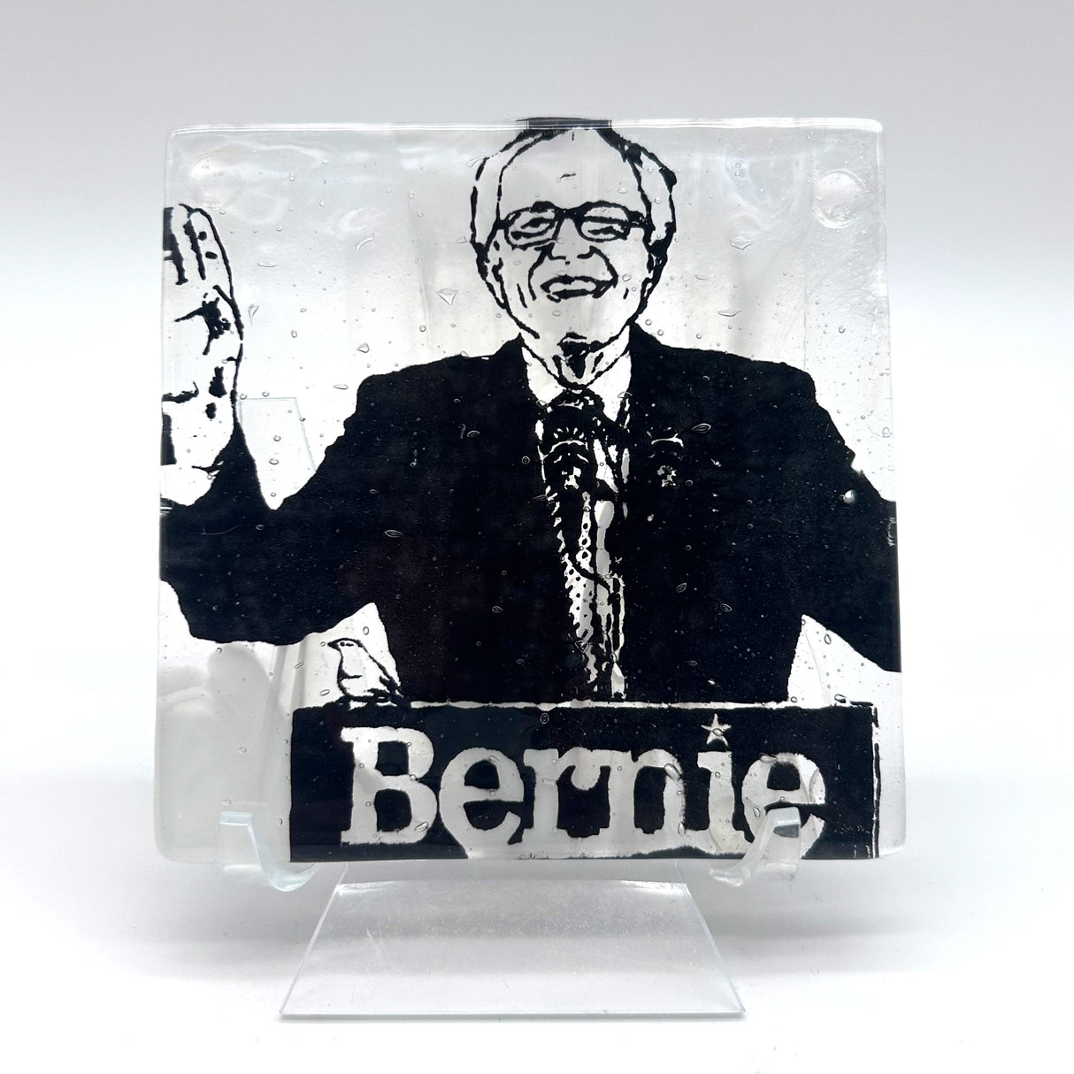 Bernie Sanders Handmade 4" Fused Glass Single Coaster