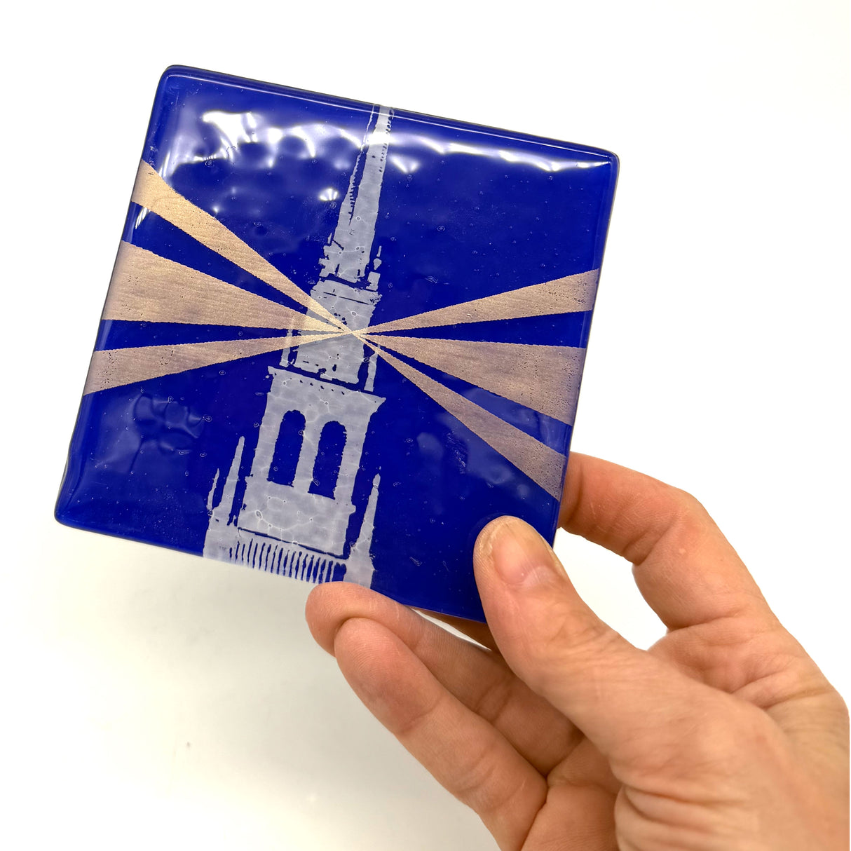 Boston One-if-by-land Old North Church Fused Glass 4" Single Coaster