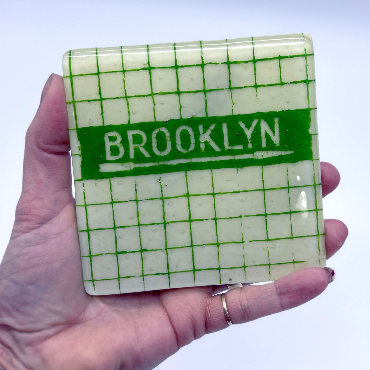 New York City Brooklyn Subway Tiles Fused Glass 4" Single Coaster