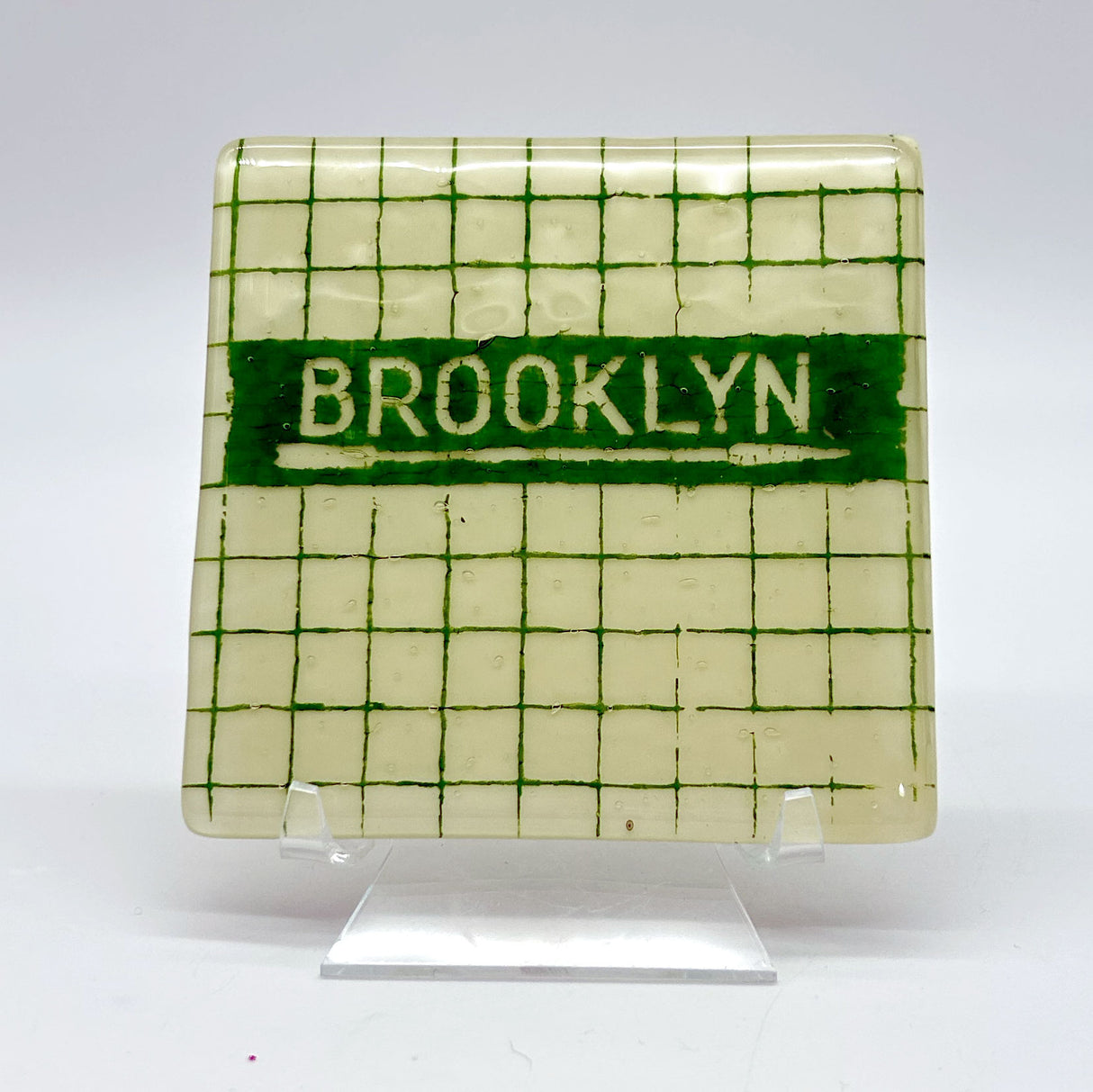 New York City Brooklyn Subway Tiles Fused Glass 4" Single Coaster