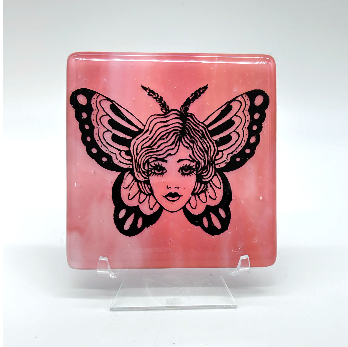 Butterfly Tattoo 4" Handmade Fused Glass Bar Coaster (discontinued color)