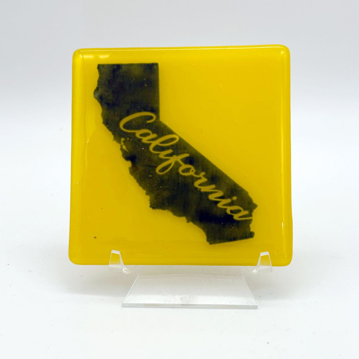 US States Fused Glass 4" Single Coaster - Rainbow Pride or Single Color Background - made to order