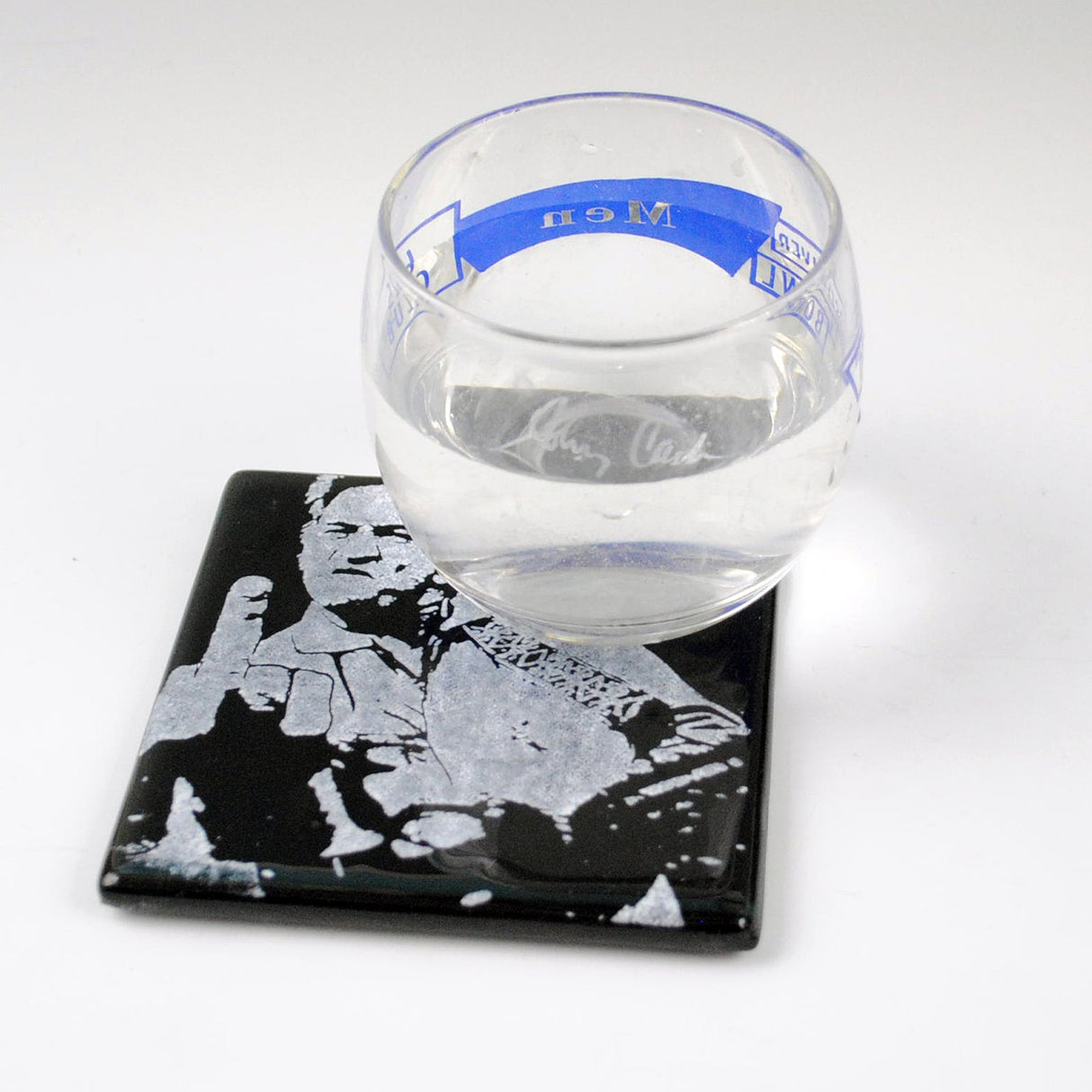Johnny Cash (middle finger) Fused Glass 4" Single Coaster