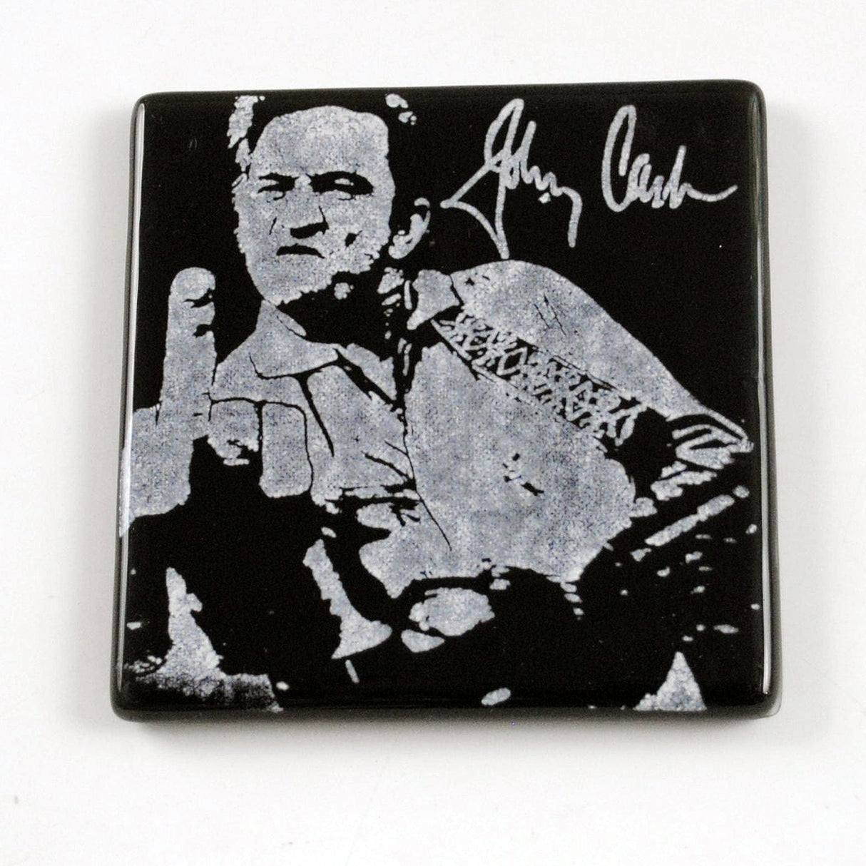 Johnny Cash (middle finger) Fused Glass 4" Single Coaster