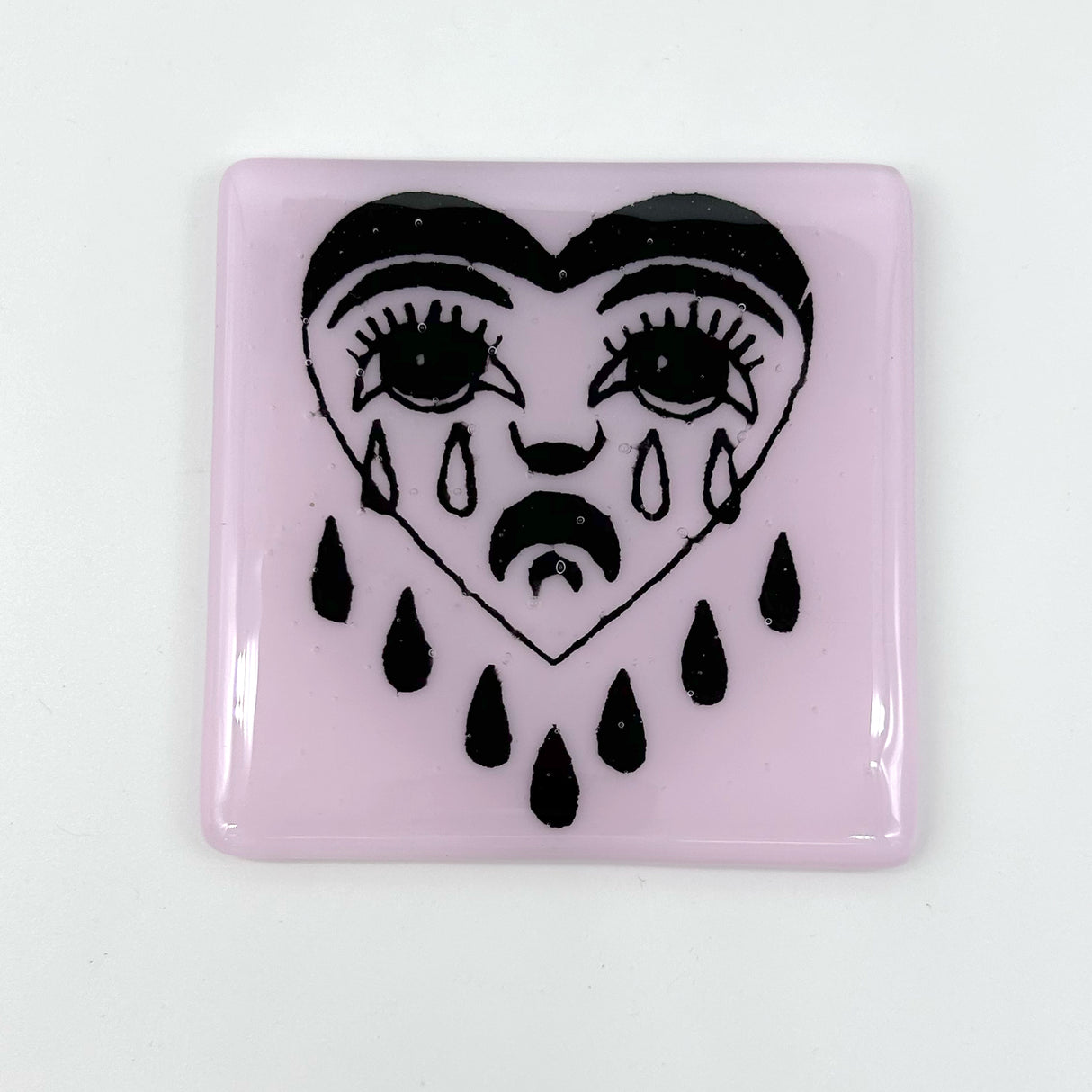 Crying Heart Tattoo 4" Handmade Fused Glass Bar Coaster (siscotinued color)