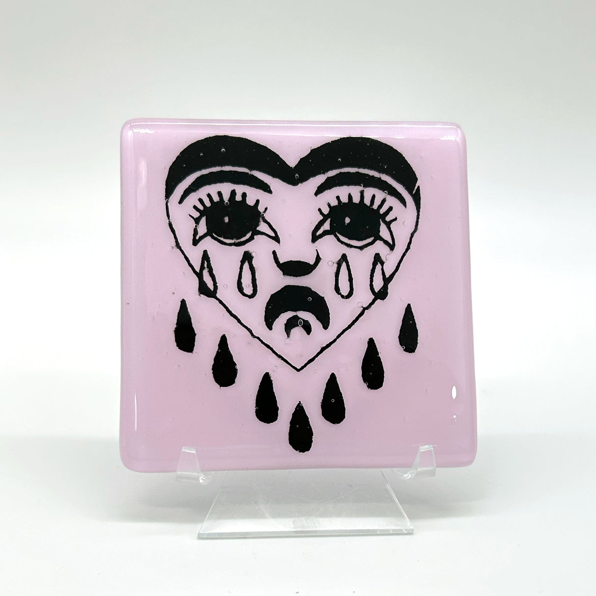 Crying Heart Tattoo 4" Handmade Fused Glass Bar Coaster (siscotinued color)