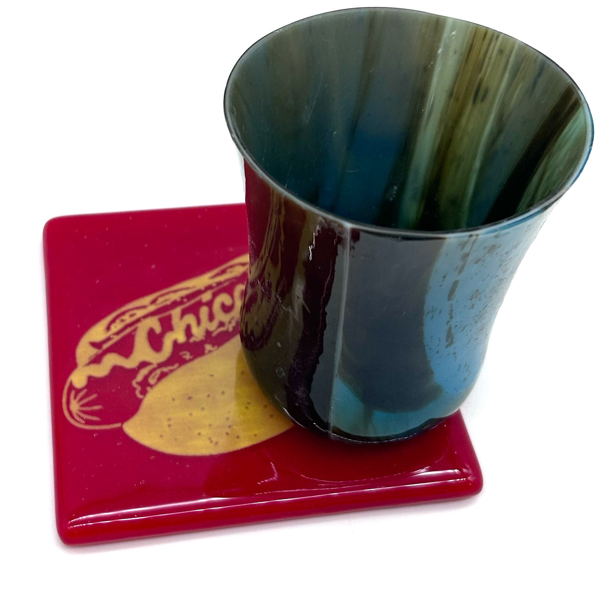 Chicago Hot Dog 4" Fused Glass Coaster for Foodies & Travel Buffs