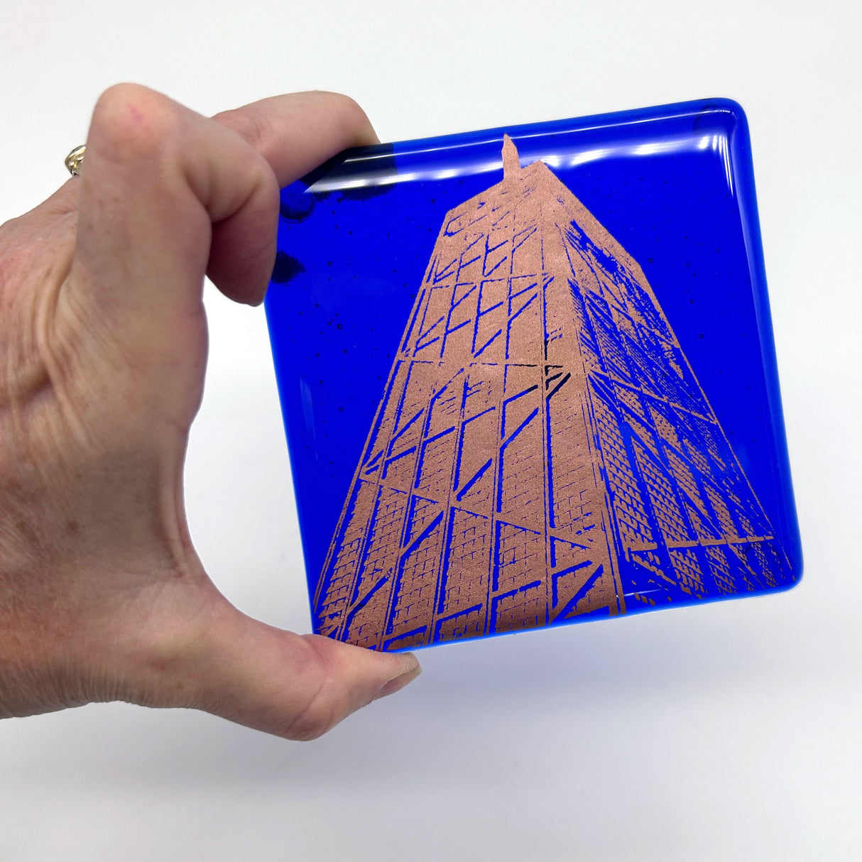 Chicago Hancock Building Fused Glass 4" Single Coaster