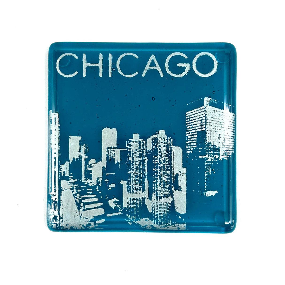 Chicago River Skyline Fused Glass 4" Single Coaster