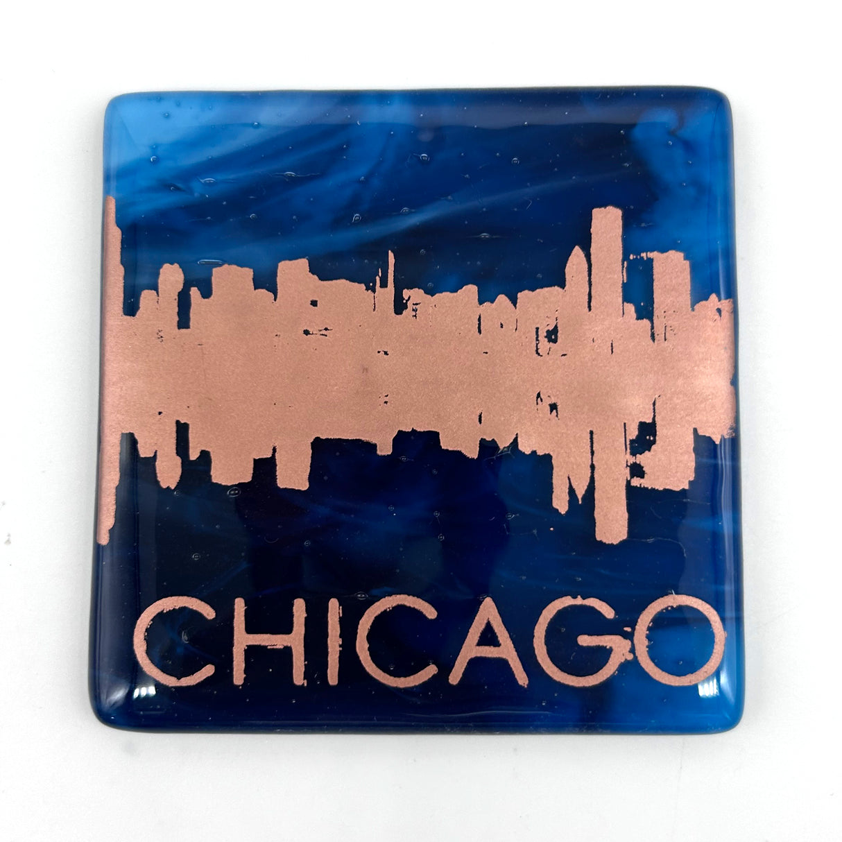 Chicago Sunset Skyline Fused Glass 4" Single Coaster
