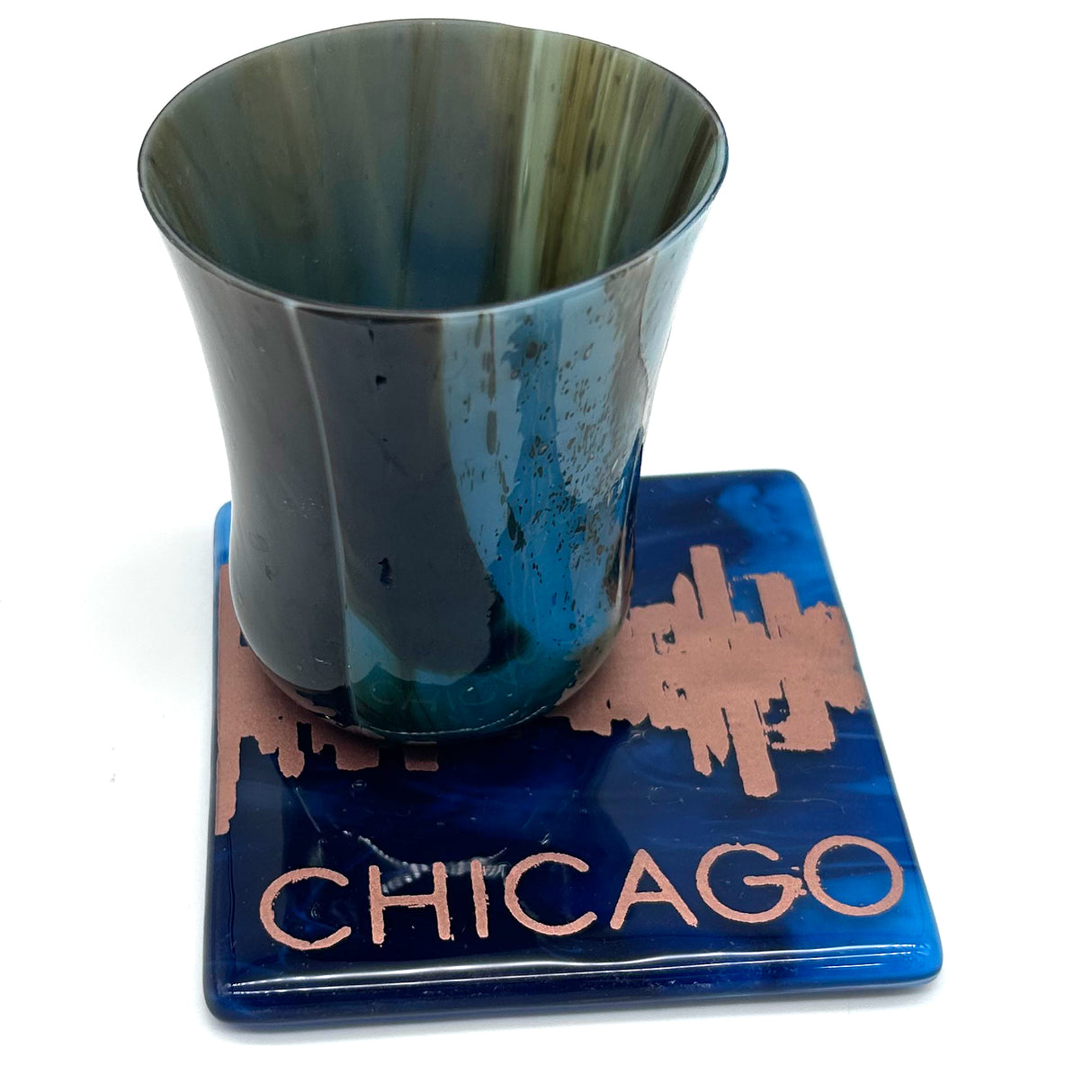Chicago Sunset Skyline Fused Glass 4" Single Coaster