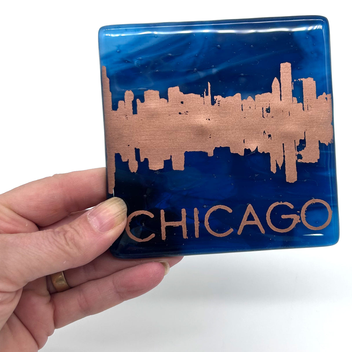 Chicago Sunset Skyline Fused Glass 4" Single Coaster