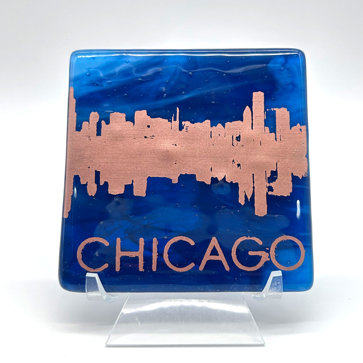 Chicago Sunset Skyline Fused Glass 4" Single Coaster