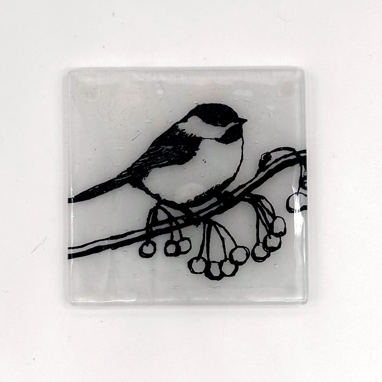 Birds | Chickadee Fused Glass 4" Single Coaster