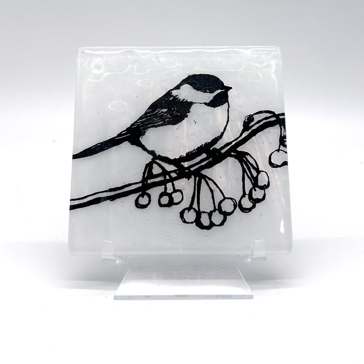 Birds | Chickadee Fused Glass 4" Single Coaster