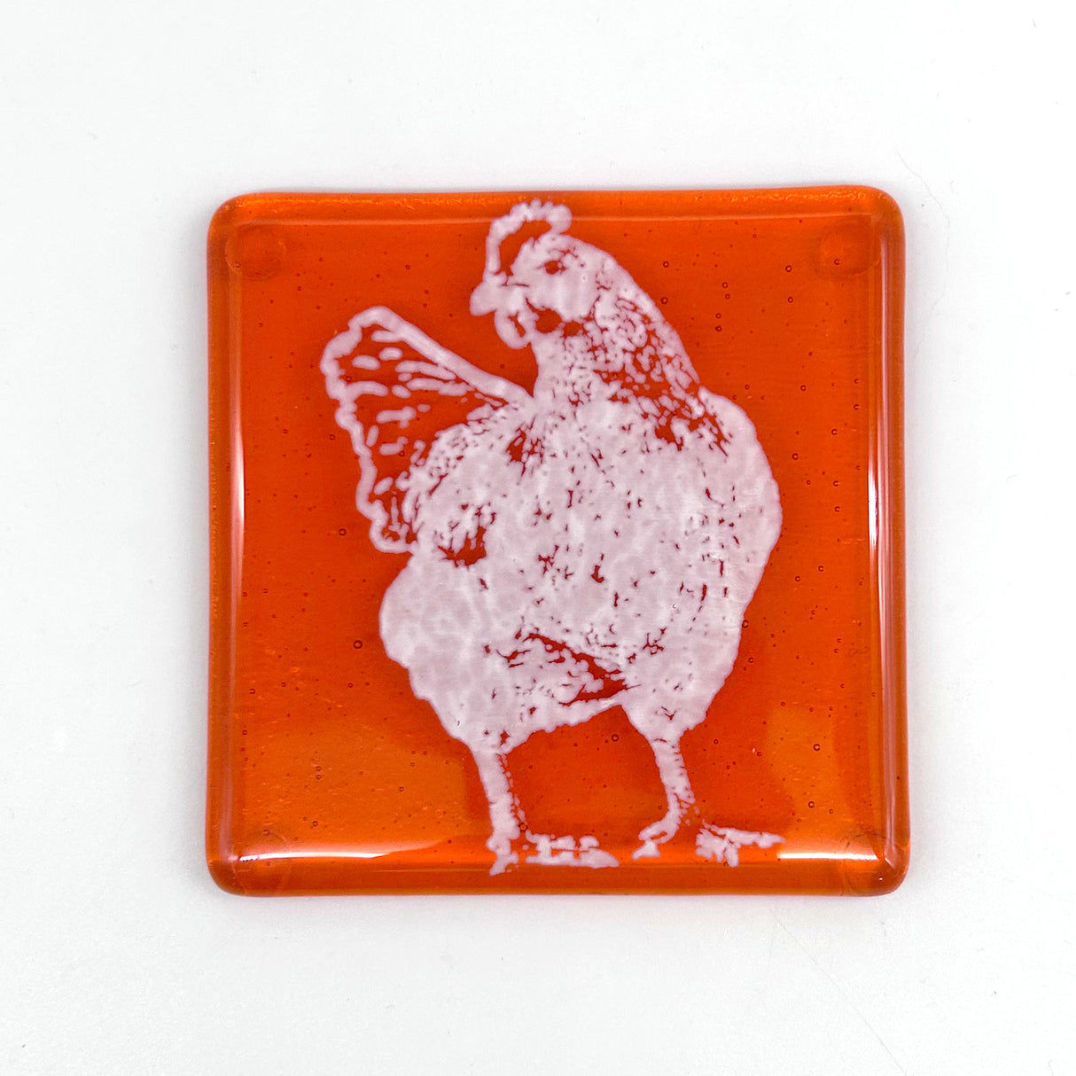 Backyard Chicken Handmade 4" Single Fused Glass Coaster