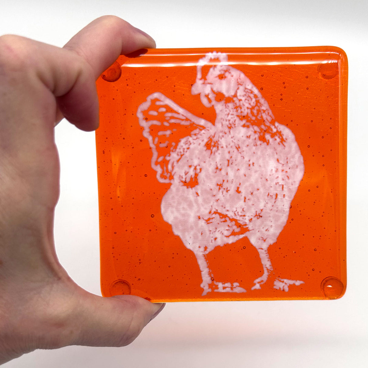 Backyard Chicken Handmade 4" Single Fused Glass Coaster