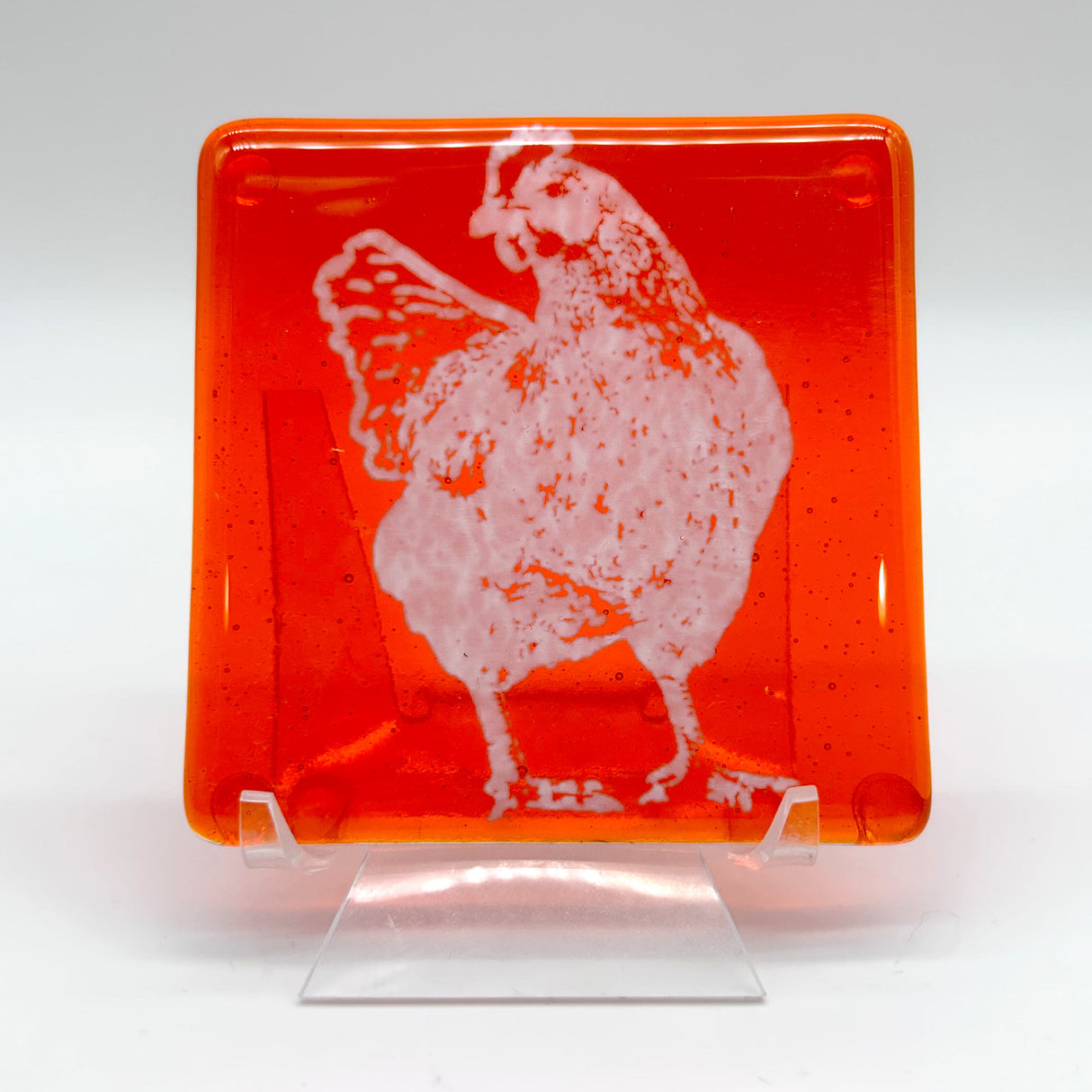 Backyard Chicken Handmade 4" Single Fused Glass Coaster